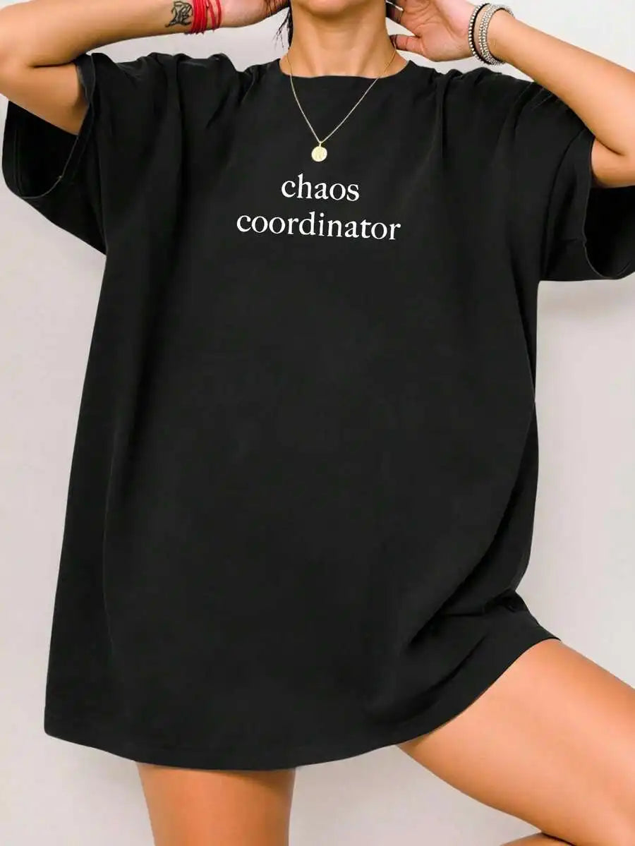 Chaos Coordinator Slogan Black Loose Casual Women's T-Shirt
