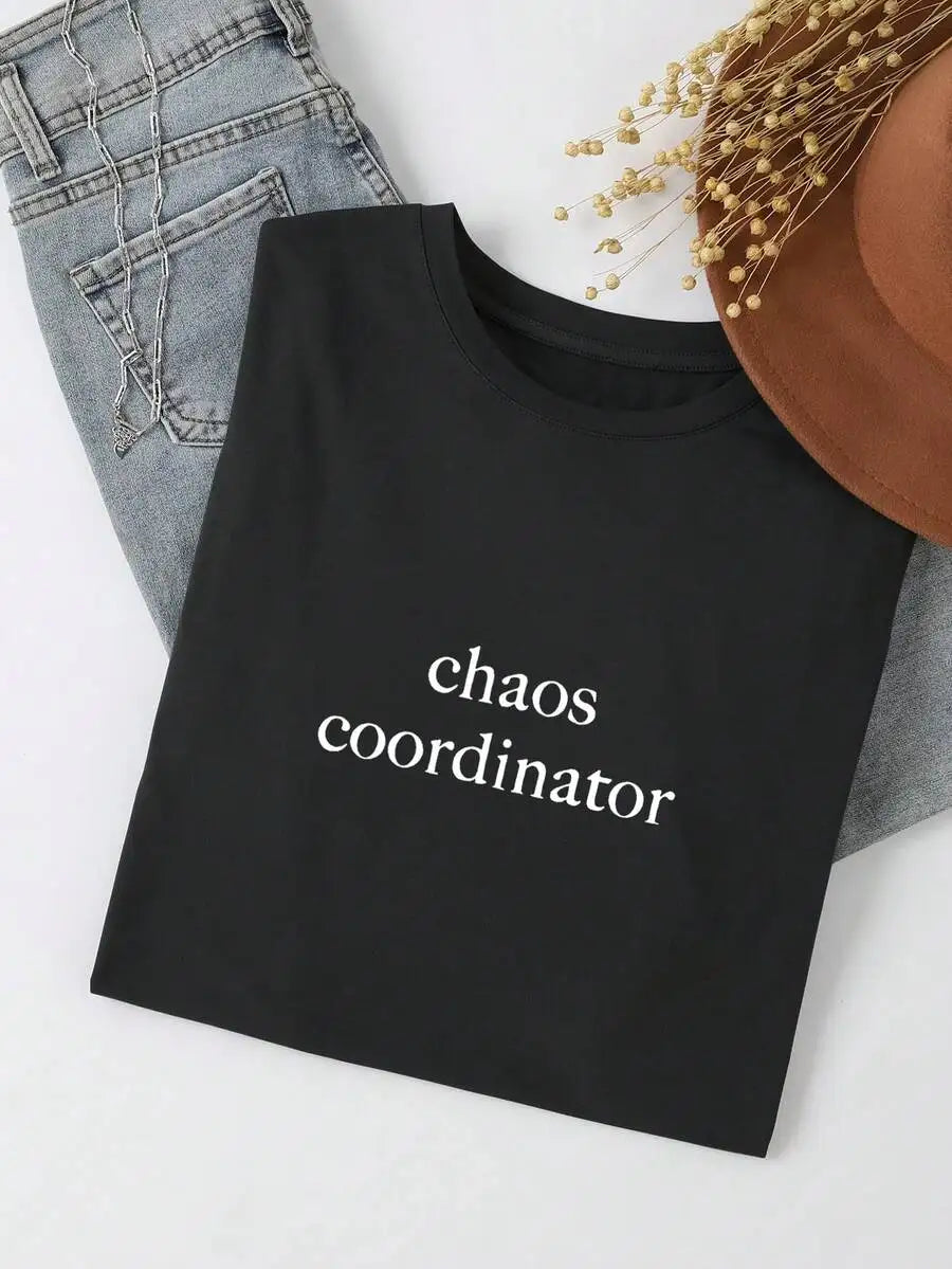 Chaos Coordinator Slogan Black Loose Casual Women's T-Shirt